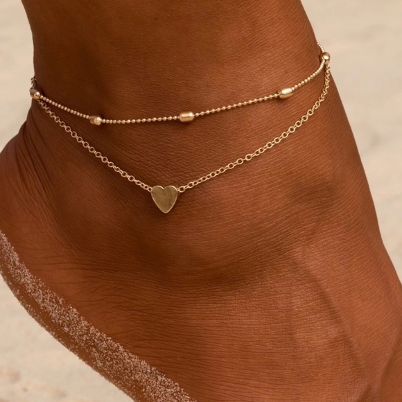 ๐๐Heart Double Horn Dainty Anklet - Picture 2 of 6